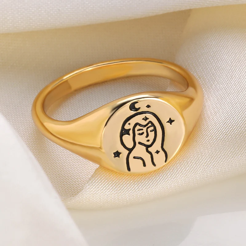

2021 New Women's Fashion Moon Star Signet Rings Wedding Anniversary Jewelry Knuckle Ring Best Friendship Gifts Bague Bijoux BF
