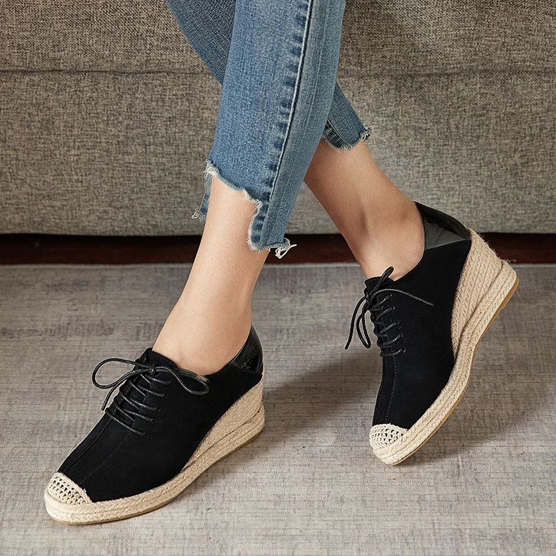 

Autuspin Bohemia Fashion Wedged Women Shoes 2021 Spring Lady Suede Leather Platform High Heels Office Work Party Dating Pumps
