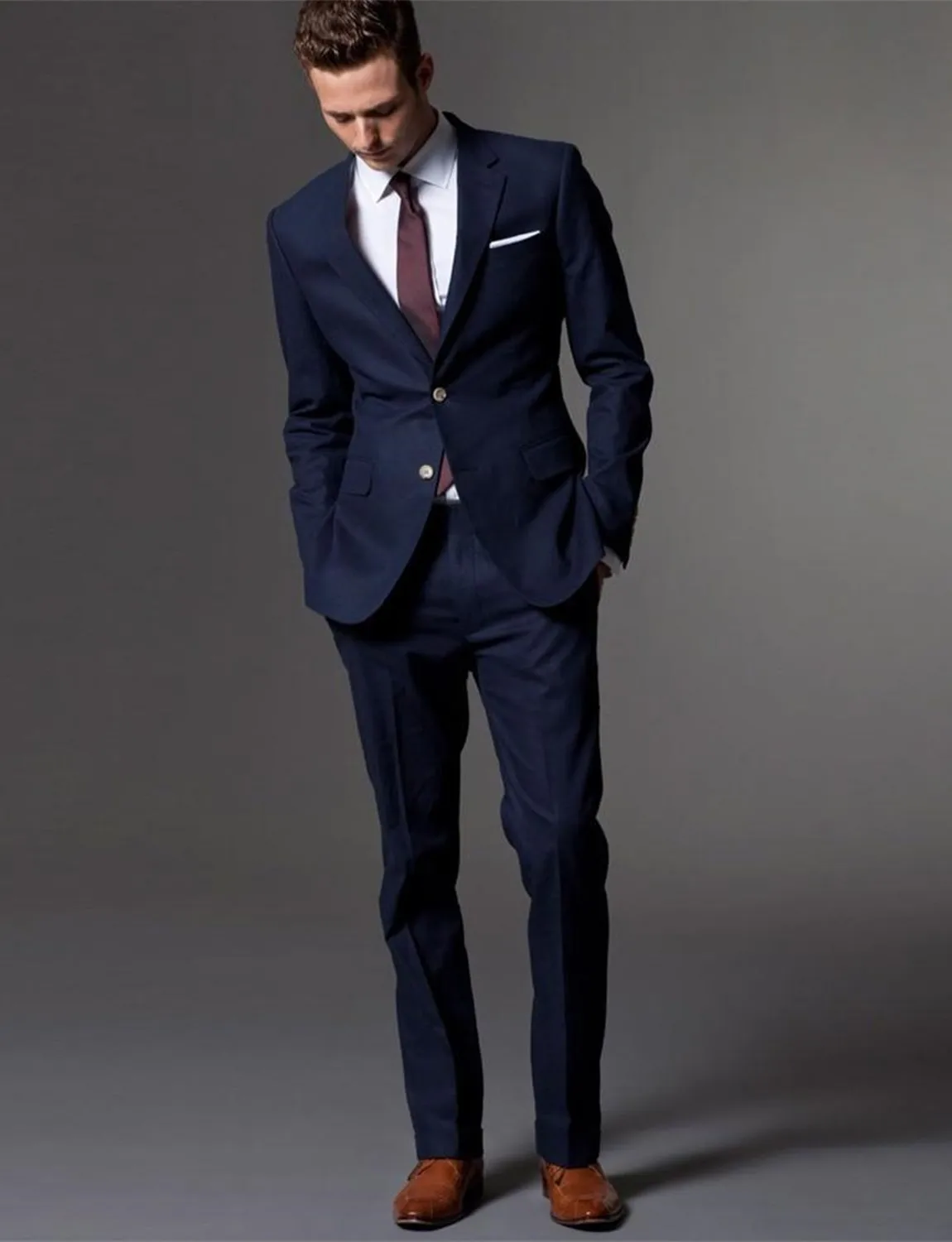 

Slim fit 2 Piece Suit for Men One Button Tuxedo Business Wedding Casual