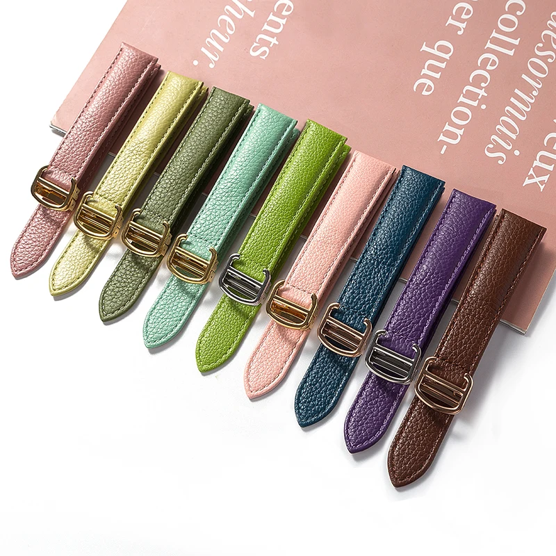 

Men's and women's leather straps, instead of Cartier Tank London, folding buckle strap, strap pebbled soft London