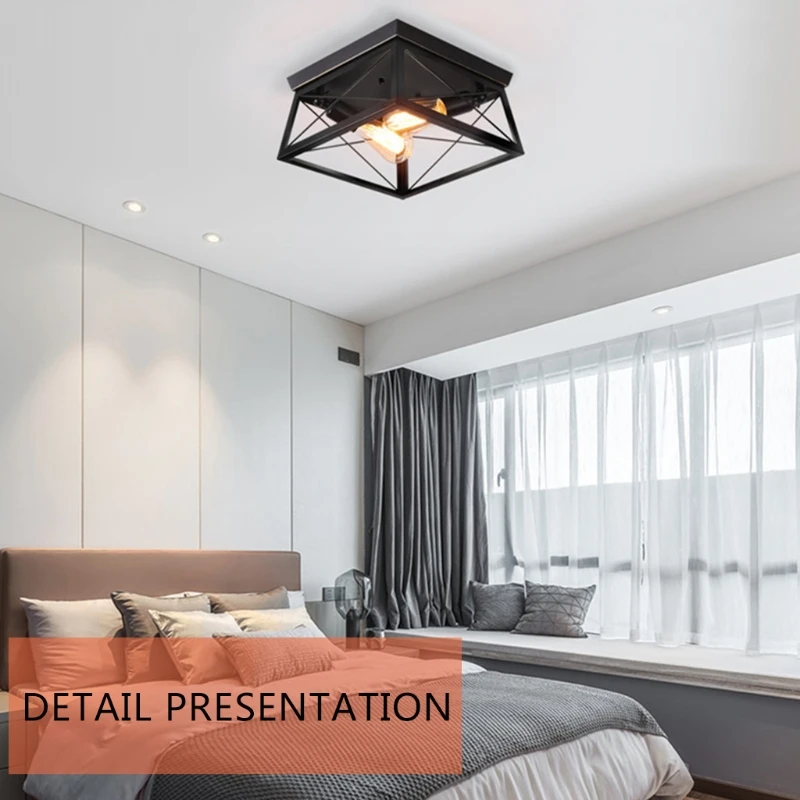 

Industrial Farmhouse Ceiling Light Fixture Square Hallway Flush Mount Ceiling Lights for Kitchen Laundry Room Black Lamp