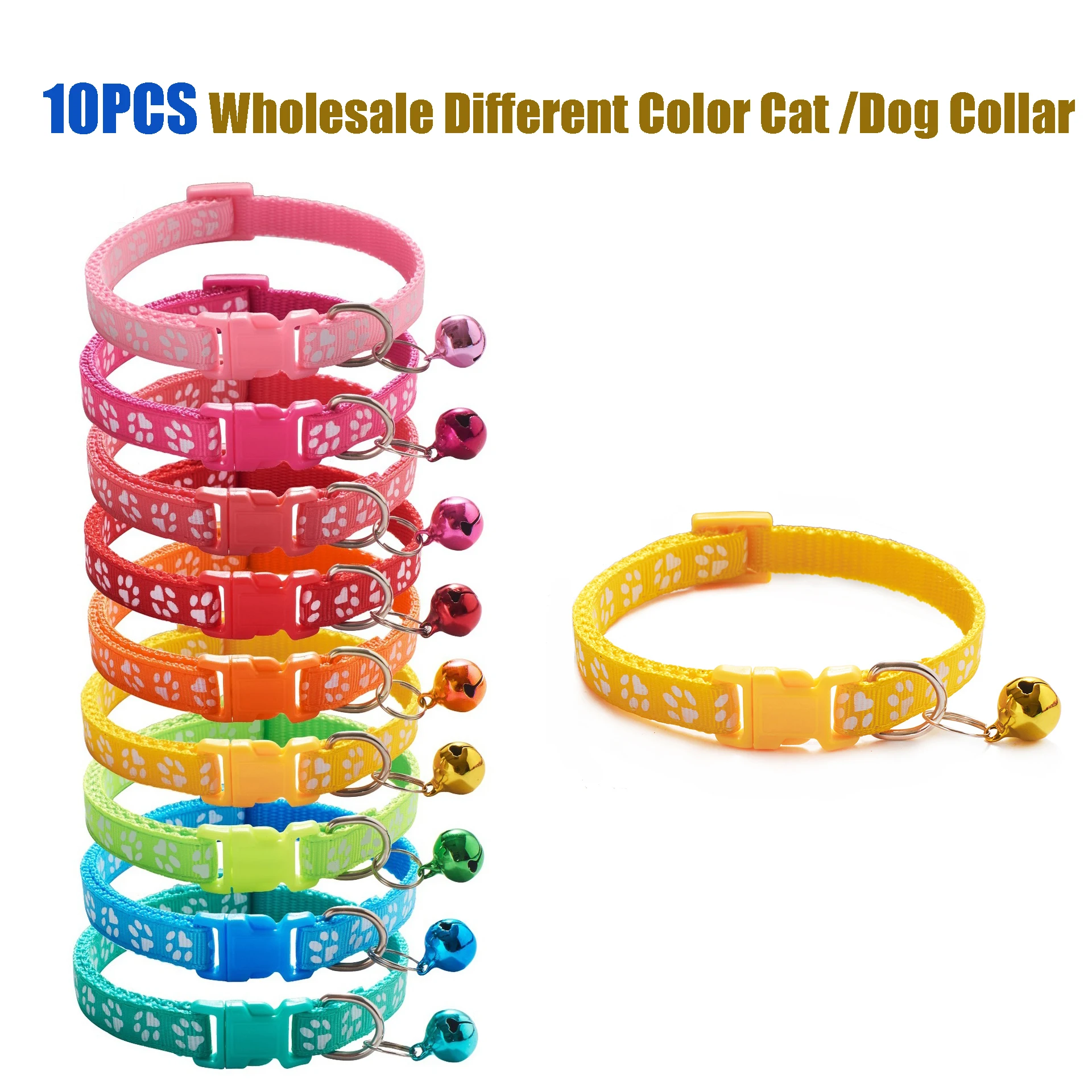 

10Pcs Wholesale Dog Collar Cat With Bell Collars Delicate Safety Casual Nylon Neck Strap Adjustable Bell Pet Dog Collar