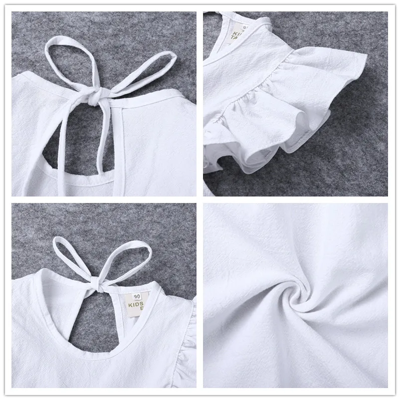

Children Summer Twirl Retro Dress Kids White Dresses Trendy Baby Frock Kids Sleeveless Linen Ruffle Korean Style Girls Clothing