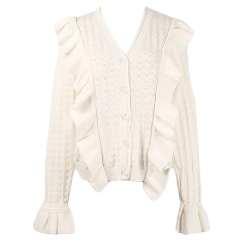 Женские винтажные однотонные топы милые шикарные свободные свитера с оборками и