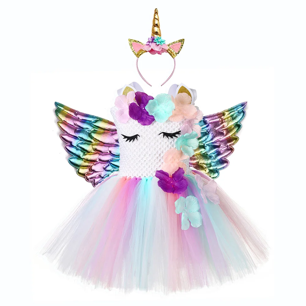 Милое праздничное платье для девочек с цветочным рисунком и единорогом Детские