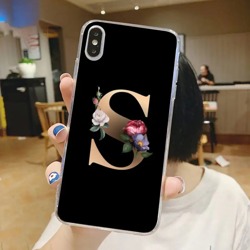 

Flower custom initial letter Phone Case Transparent for iPhone 6 7 8 11 12 s mini pro X XS XR MAX Plus
