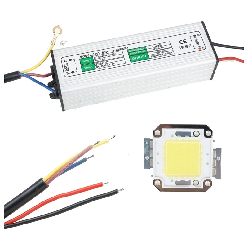 

50W LED Driver Waterproof IP67 Power Supply High Power Adapter + 50W LED Chip Bulb Energy Saving For DIY Daylight