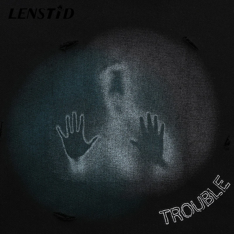 

LENSTID Men Hip Hop Winter Fleece Pullover Hoodies Figure Trapped Print Harajuku Streetwear Cotton Casual Hooded Sweatshirts