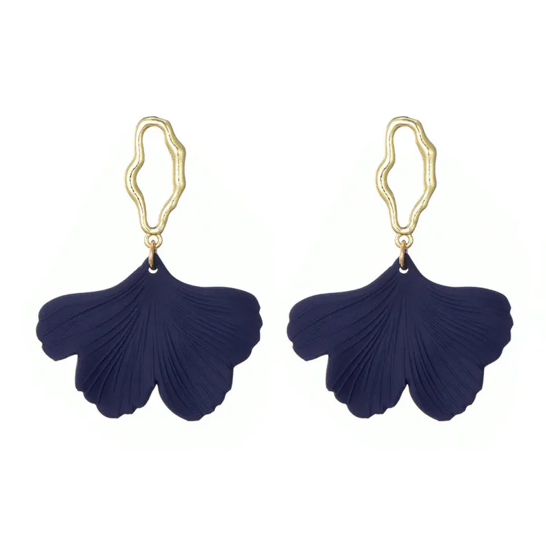 Navy Blue Трендовые золотые Висячие серьги для женщин, винтажное массивное ювелирное изделие, геометрические серьги в виде цветка гинкго в виде листьев, богемные серьги-капли с краской - Окраска металла: Navy Blue