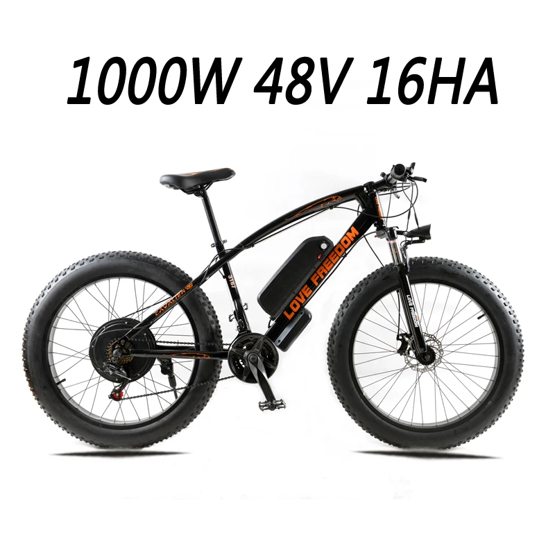 1000W Black orange Love Freedom 21 скоростной горный велосипед, электрический велосипед 36 В 350 Вт 10.4Ah 26X4,0, мощный Электрический толстый велосипед - Цвет: 1000W Black orange