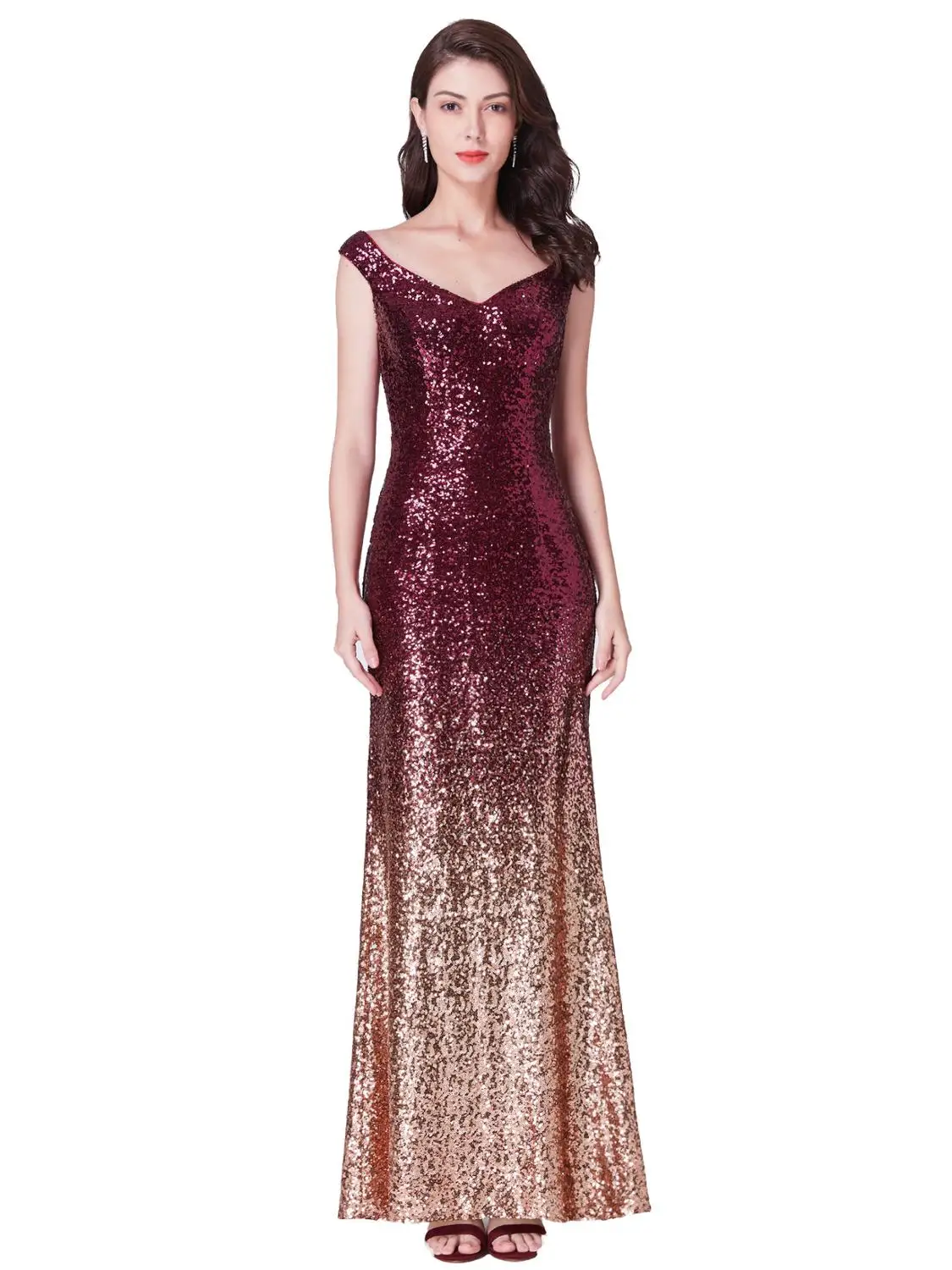 

Hot selling formal dress new v-neck sequins gradient fishtail elegant ladies sexy party dress sleeveless trumpet