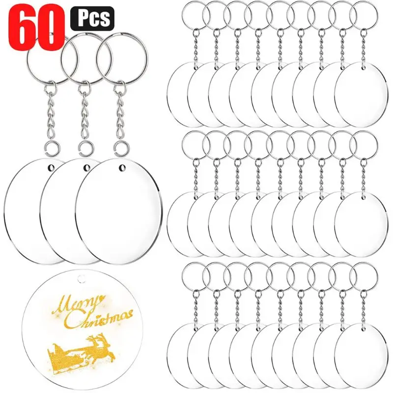 

Acrylic Transparent Star Heart Oval Discs Keychain Blanks Tassel Jewelry Making 83XF