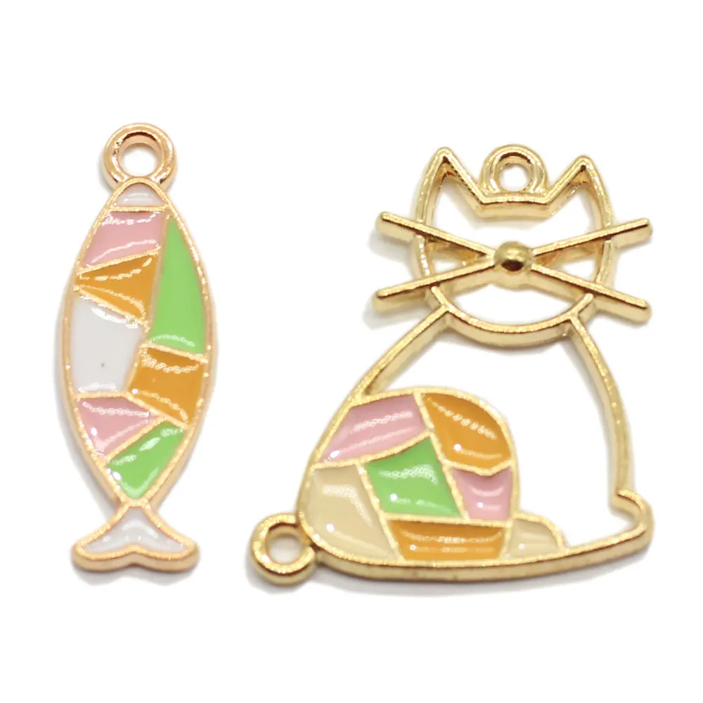 

50/20pc Cartoon Cat and Fish Enamel Charm Pendant for Jewelry Making fashion earring pendant necklace and bracelet charms