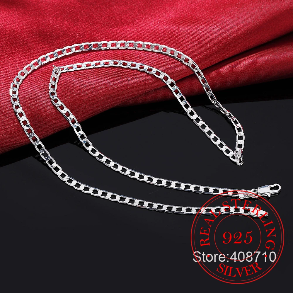 

925 Sterling Silver 16/18/20/22/24/26/28/30 Inches 4MM Side Chain Necklace For Women Men Fashion Wedding Jewelry Gifts