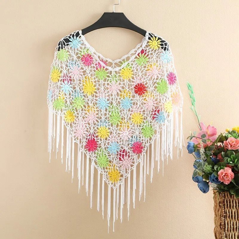 

2021 New Fashion Summer Women Hollow Out Shawl Cape Sexy O-neck Short Sleeve Tasse Shirt Tops Sun Protection Clothing