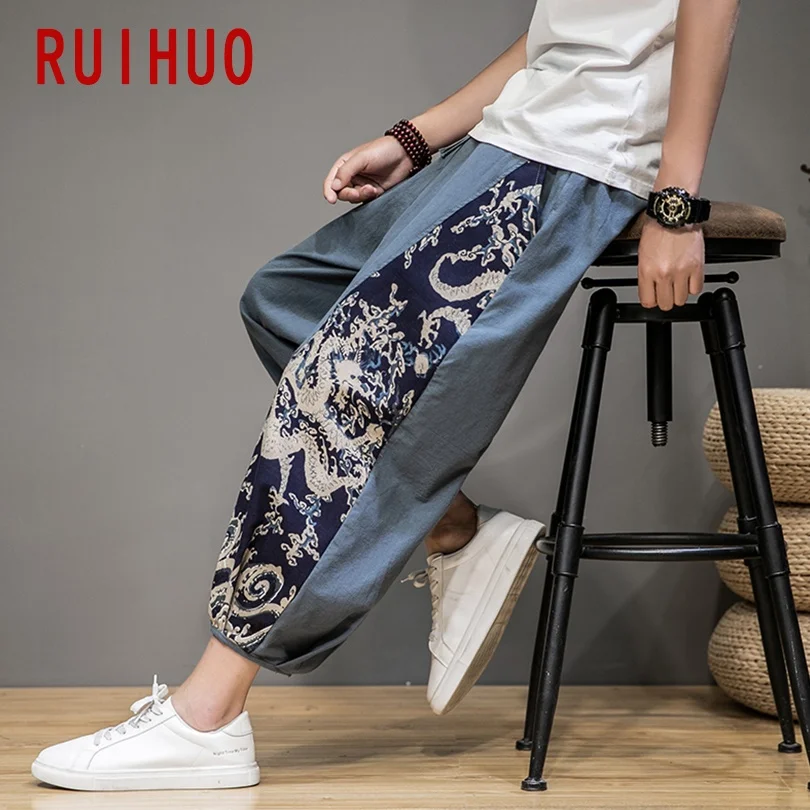 

RUIHUO 2021 New Dragon Print Casual Pants Men Trousers Joggers Pants Men Sweatpants Hip Hop Streetwear Male Plus Size M-5XL