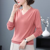 ladies v neck knitted loose long sleeves sweaters women pullovers tops hollow sweater female 2021 spring fall jumper pull femme
