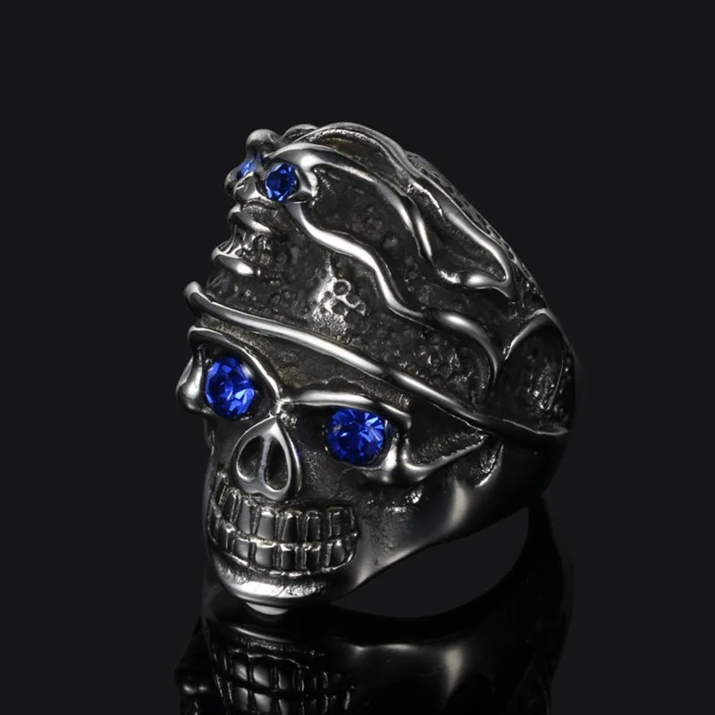 

Megin D Vintage Personality Double Skull Bull Eyes Titanium Steel Men's Rings for Men Father Lover Friend Fashion Gift Jewelry