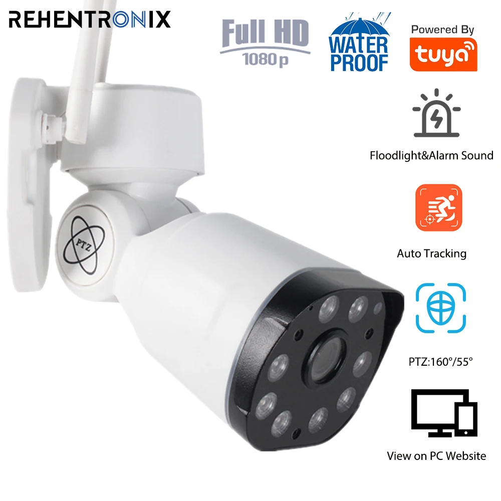 

1080P Tuya Wi-Fi безопасности Камера открытый пуля IP Камера Беспроводной PTZ Камера с прожектор сирена ПК камера с функцией автоматического слежения Камера