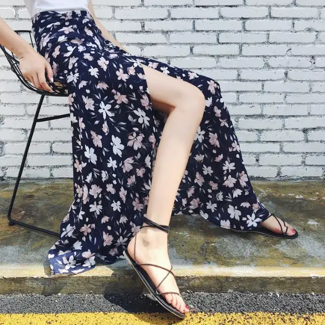 Юбка с запахом Пляжная длинная юбка высокой талией платье разрезом и принтом