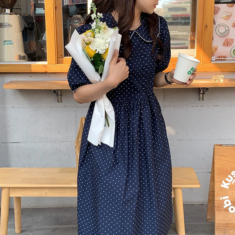 

Женское праздничное платье в горошек, элегантное милое уличное платье в стиле ретро с коротким рукавом и цветочным принтом, лето 2021