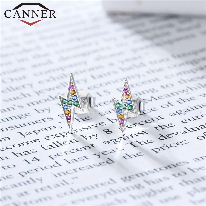 Серьги-гвоздики из стерлингового серебра 925 пробы с радужным цирконием для