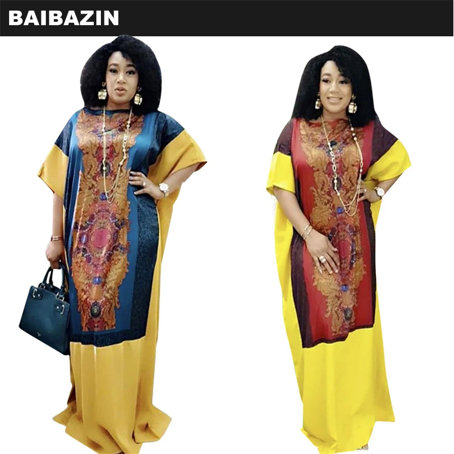 

BAIBAZIN 2020 African Dress For Women Middle East Muslim Printed Robe Round Neck Big Swing Dress