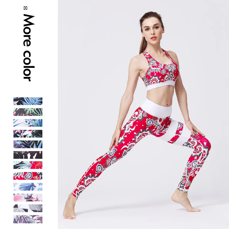 

2 Pieces Women Yoga Sets Floral Print Sports Top Bras High Waist Legging Gym Wear Running Clothing Workout Suit Fitness,LF257
