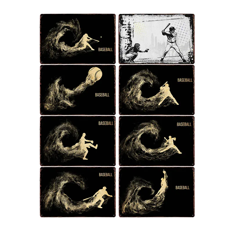 

Абстрактный бейсбольный металлический знак силуэт винтажный металлический жестяной знак Настенный декор для кафе, паба, бара, мужская пеще...