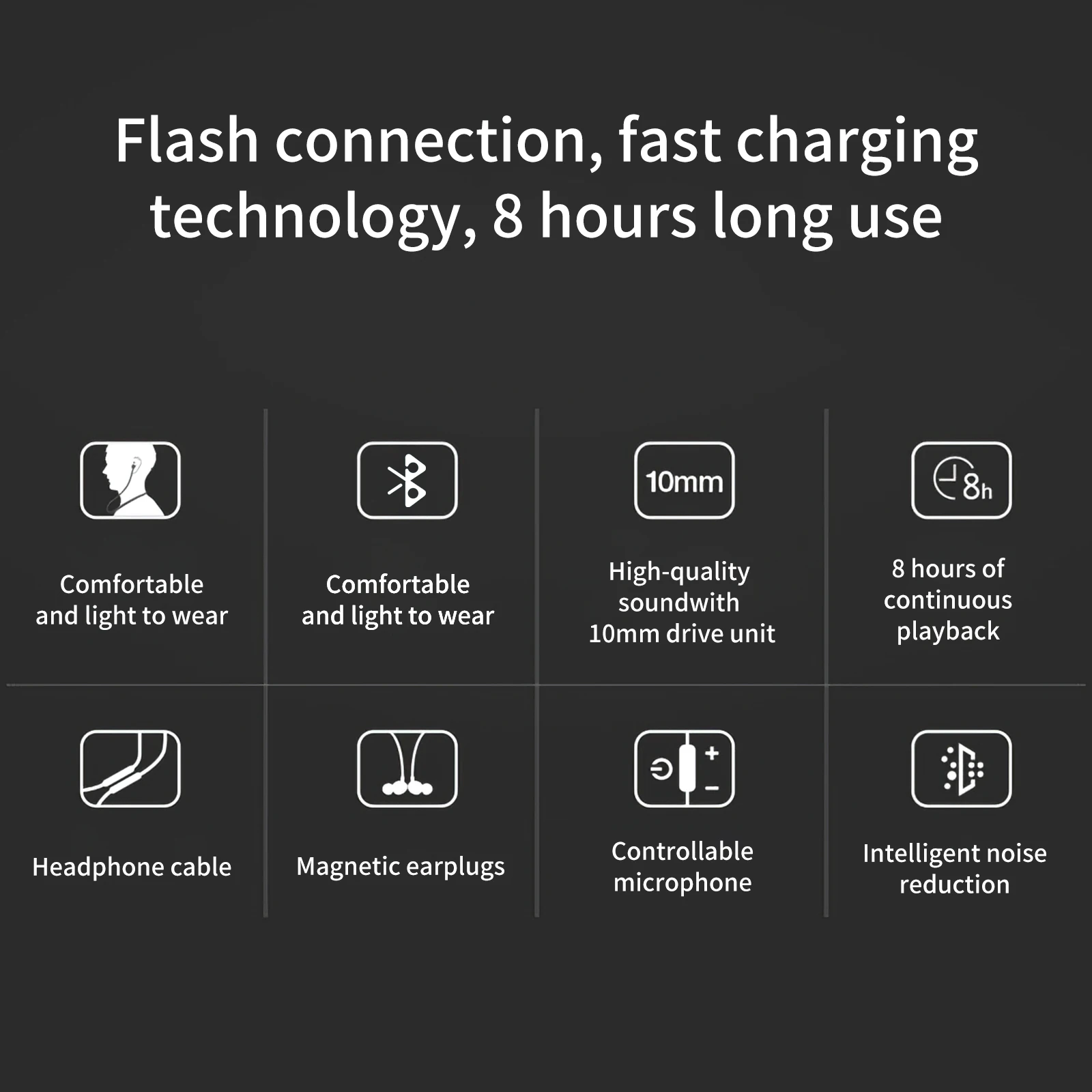 

Wireless Headphones Neck Hanging Headset Bluetooth 5.0 Cordless Earphone Active Noise Reduction USB Rechargeable Sports Headset