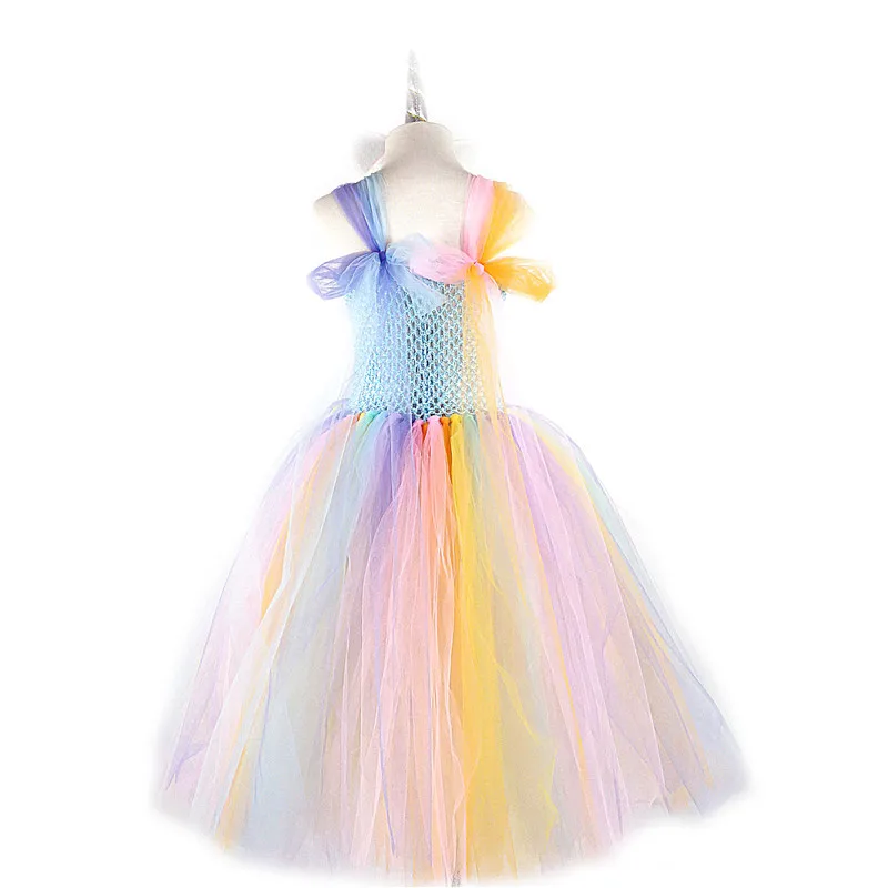 Детское платье с единорогом для девочек Бальное цветочной аппликацией Платья