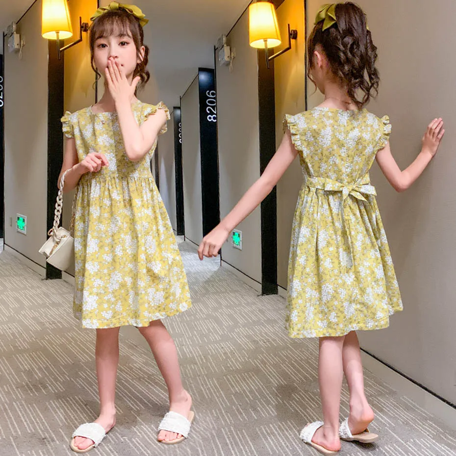 

Girl Summer Dress Floral Party Girl Dress Ruffles Children Dresses O Neck Children's Clothing 6 8 10 12 14