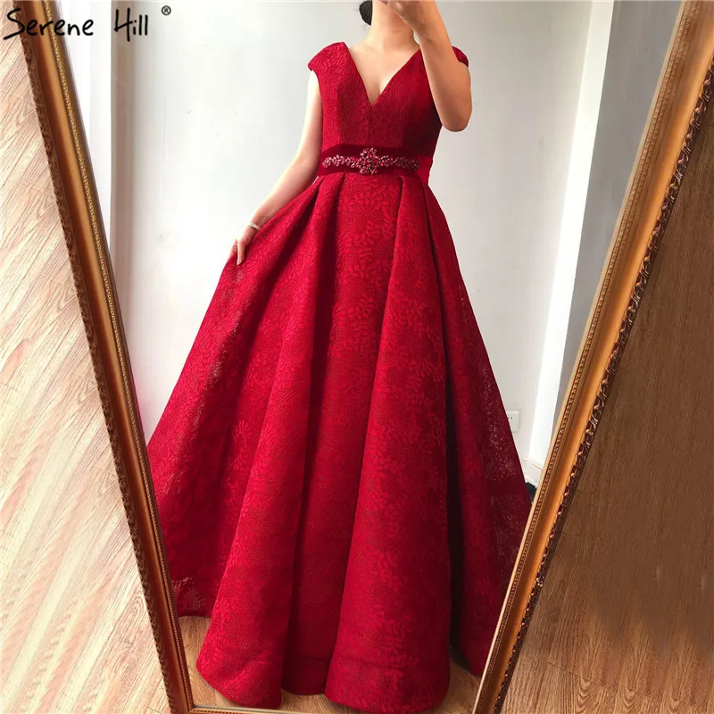 Новейший дизайн винно Красные кружевные вечерние платья 2021 с v образным вырезом