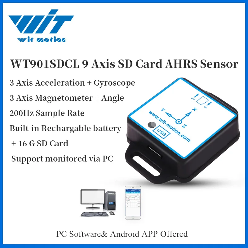 WitMotion 9 Axis 16G Датчик для хранения карт WT901SDCL Цифровой Угол + гироскоп акселерометр