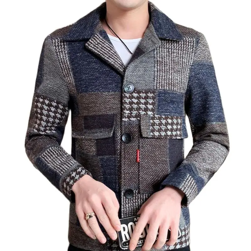 

2020 New Spring and Autumn Men's Plaid Korean Fashion Jacket Loose and Versatile Short Tweed Jacket Men's Top
