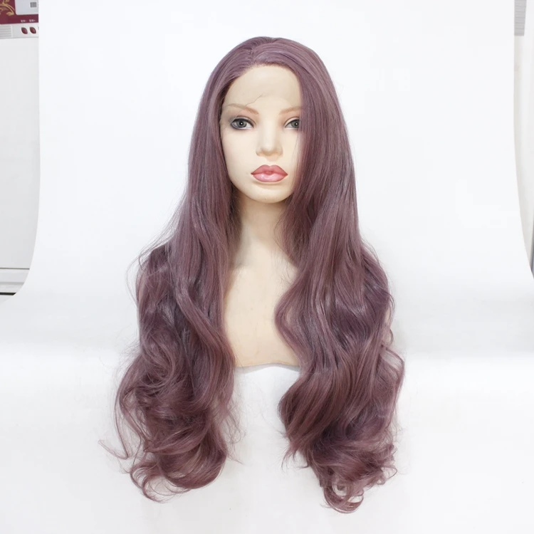 MRWIG средняя часть синтетический передний парик шнурка glueless 1b#2# длинные волнистые термостойкие волокна для женщин - Цвет: Фиолетовый