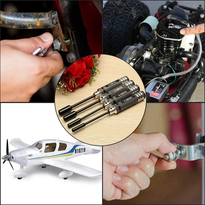 

4Pcs Hex Nut Drivers Screw Driver Tools Kit Set for RC Helicopter RC Boat Rc Cars, Metal 4.0/5.5/7.0/8.0mm Screwdrivers