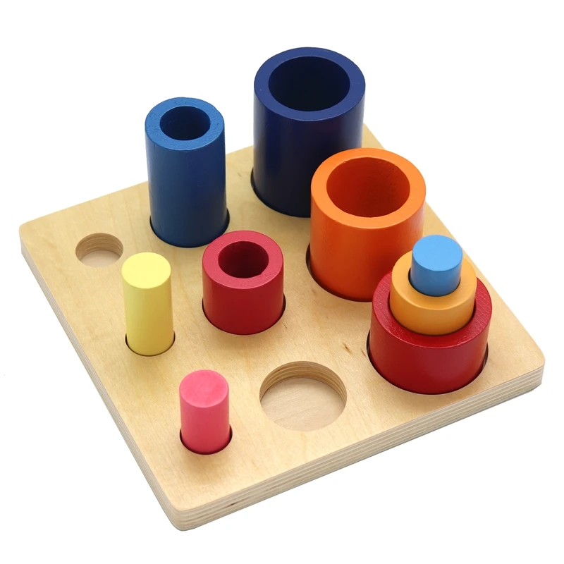 Juguetes Educativos de madera Montessori para ni&ntilde;os, bloques de clasificaci&oacute;n de c&iacute;rculos, cilindros, colores cognitivos-4