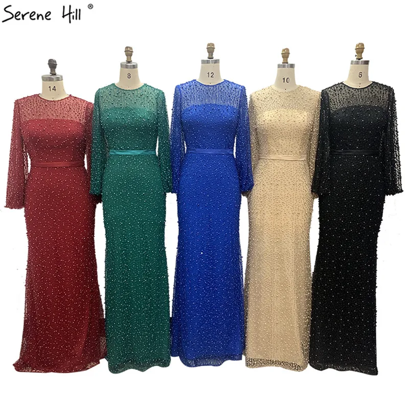 Мусульманский длинный рукав в арабском стиле бисером Русалка вечернее платье