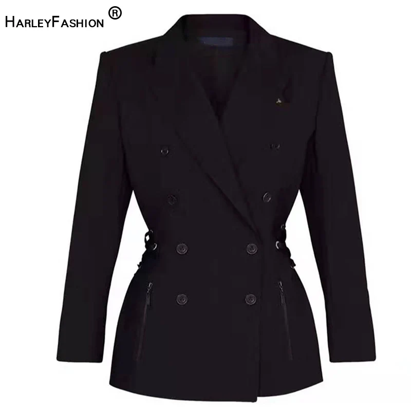 Классическая черная приталенная куртка HarleyFashion уникальный роскошный дизайн