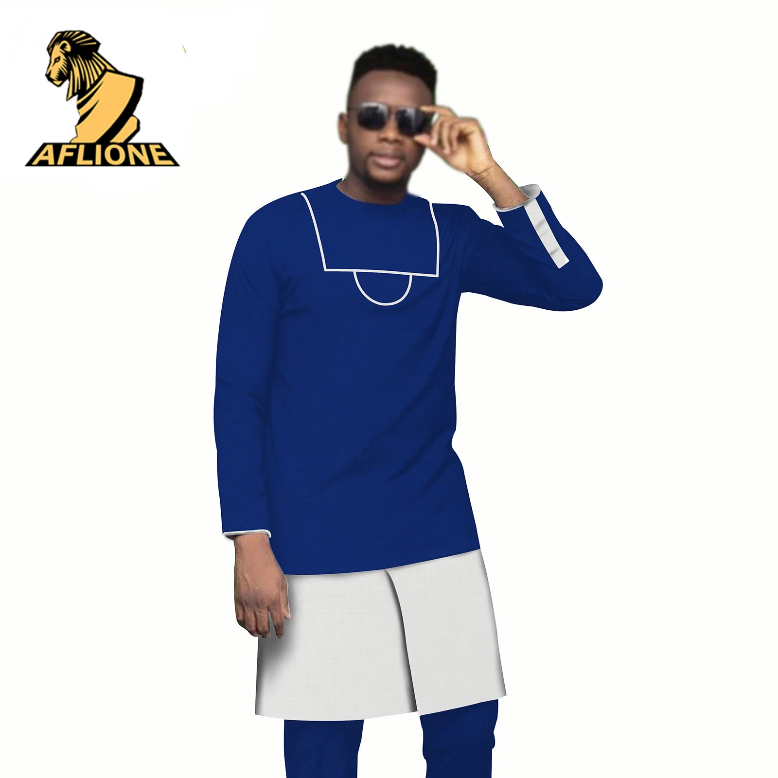 2021 New Spring African Clothes For Men Dashiki Long Sleeve Bicolor Style Crew Neck Colorful Africa Hombre Rich Bazin 2 Piece