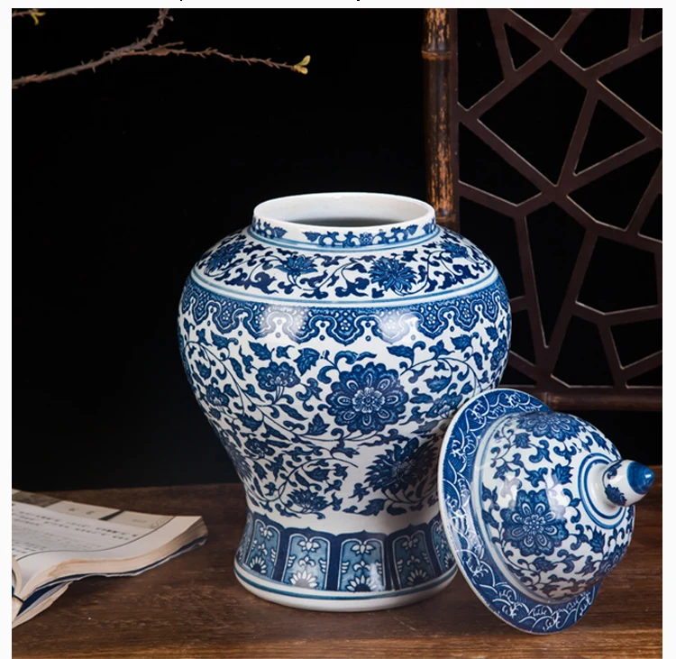 Китайская сине белая керамическая банка имбиря с крышкой банки для дужек