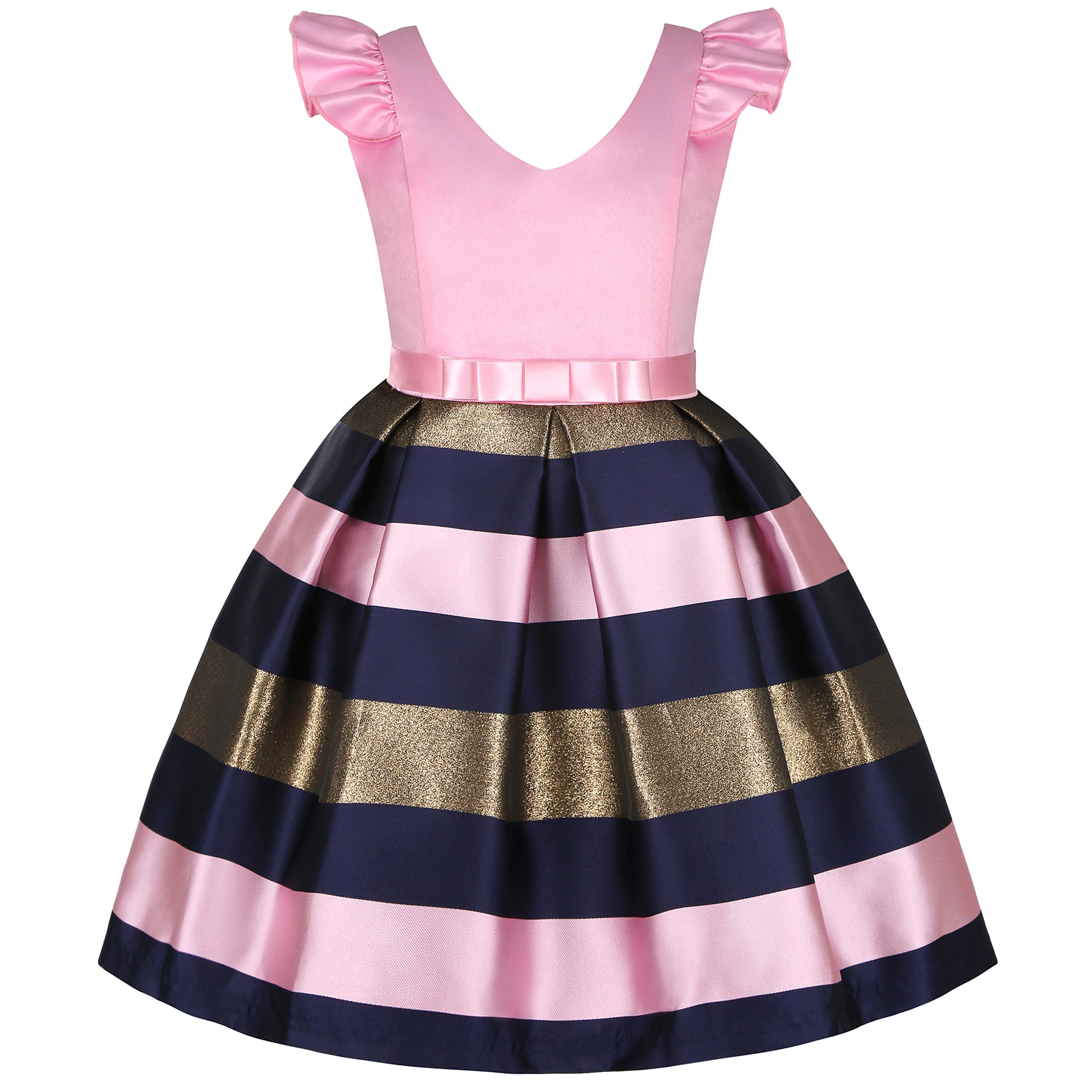 

BunnyLuLu Children's Girls Party Dresses Striped Stitching Prom Birthday Princess Evening Fower Dresses Graduation Gala