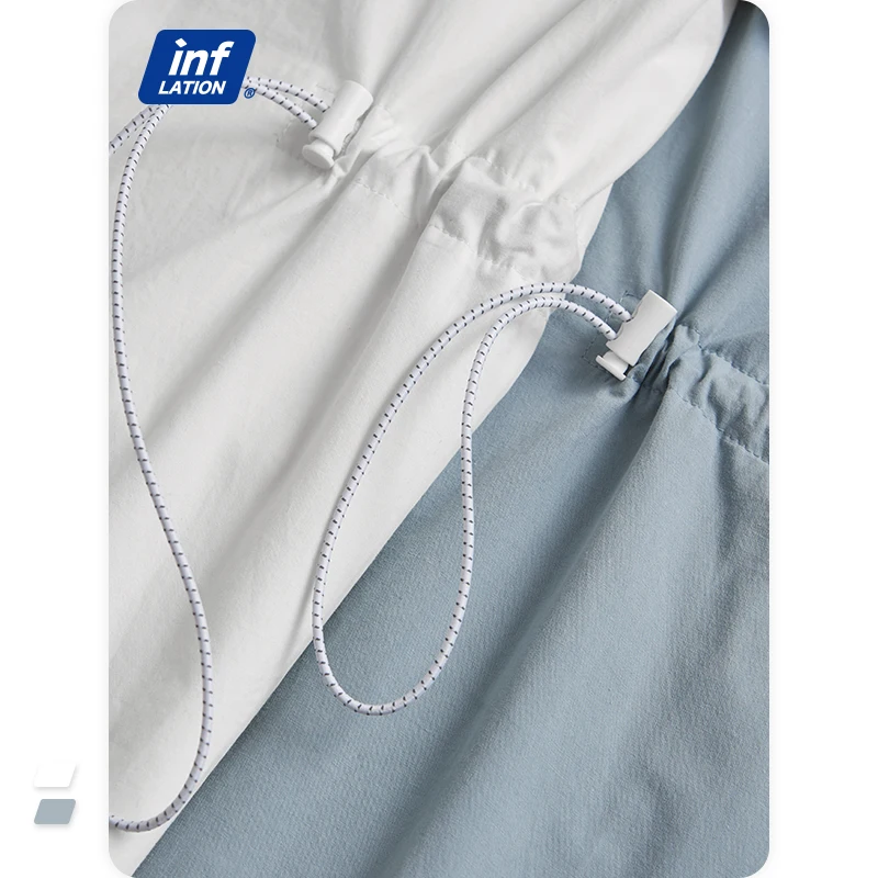 

INFLATION Harajuku Plain Shirts Men's Casual Short Sleeve Shirts With Drawstring Men Fashion Oversized Shirts 2208S21