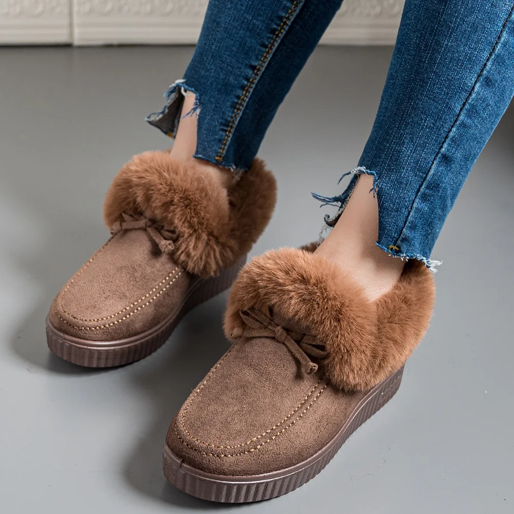 

Женские ботинки без шнуровки, повседневные Теплые ботильоны на платформе, из хлопка, короткие сапоги на плоской подошве, для зимы, 2021