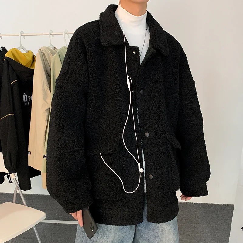 Winter Thick Lamb Fur Jacket Men Warm Fashion Casual Short Coat Men Loose Retro Brown Gray White Coat Mens Cotton Outerwear