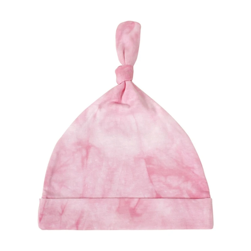 

Newborn Infant Baby Cotton Hospital Beanie Hat Colorful Tie-Dye Printed Elastic Wide Band Top Knotted Stretchy Warm Cap for M7DD