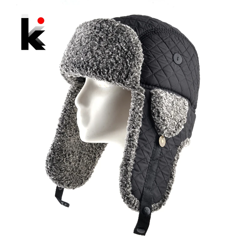 Шапка бомбер из искусственного меха Мужская зимняя плотная теплая шапка с ушами