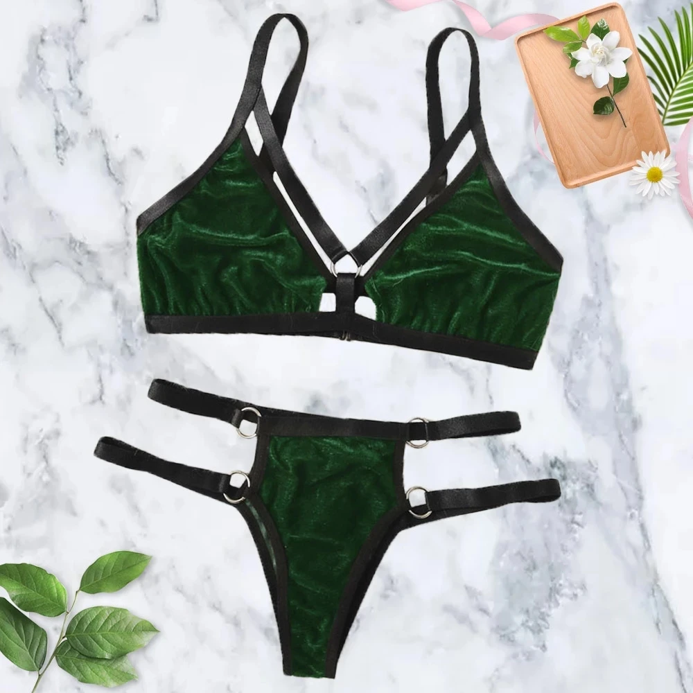 2020 новый прозрачный комплект с бюстгальтером Для женщин золотой бархат нижнее