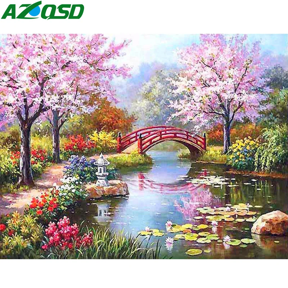 AZQSD Алмазная вышивка летний пейзаж, картина, выложенная алмазами полная круглая дрель пейзаж Картина Стразы ручной работы домашний декор